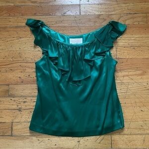 Vintage Marc Bauer Glamit Green Cap Sleeve Silk Blouse Size Small